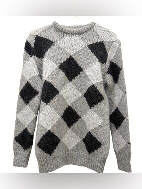Zara Classic Grey Argyle Knit Sweater - Womens - Size Medium